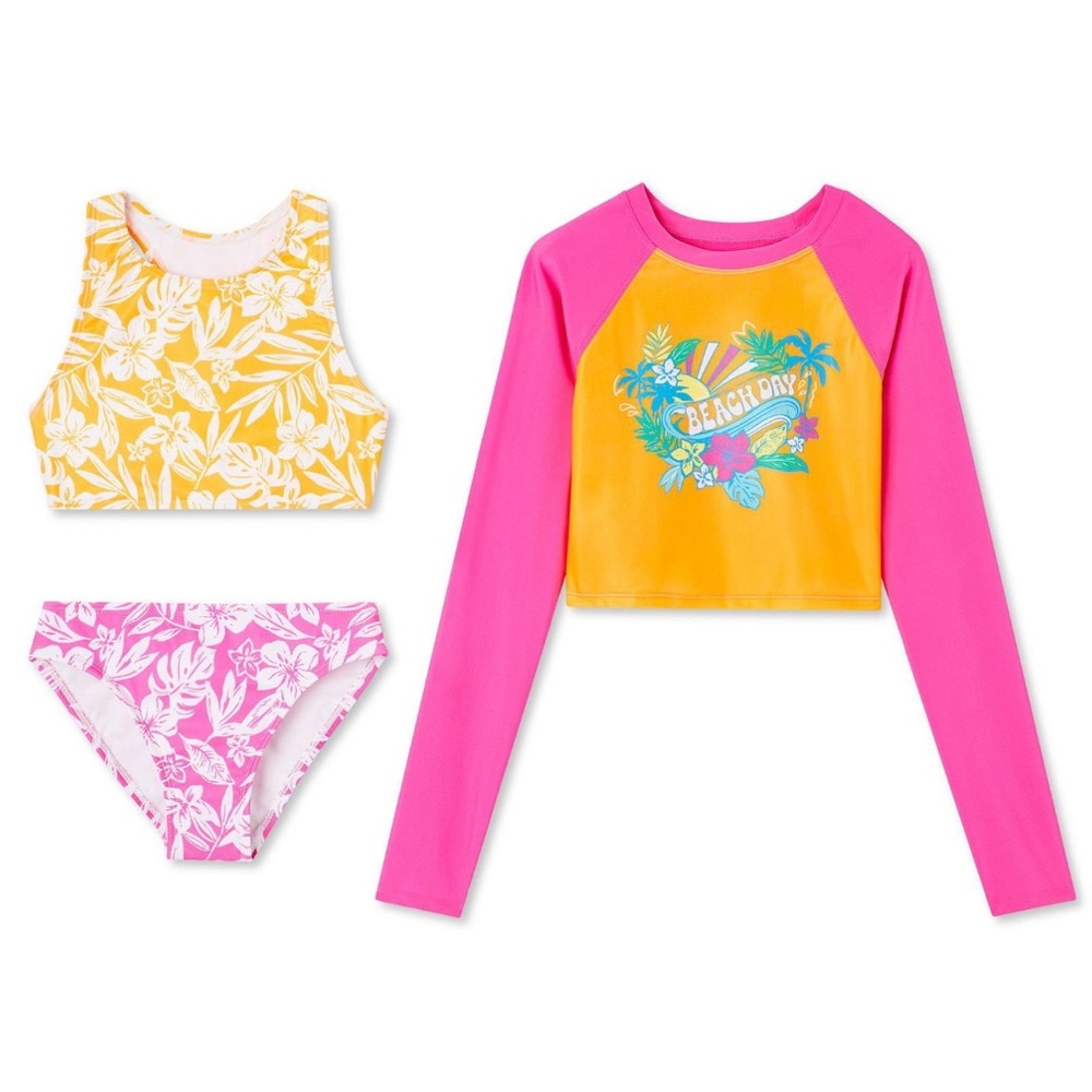 NWT George Girls' Fashion 3 pieces XL 14/16 UPF 50 Swimsuit